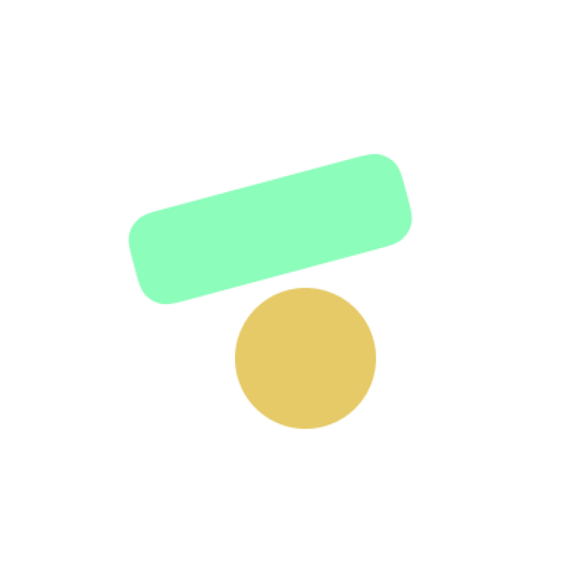 The image shows a mint-green rectangle above a yellow circle on a white background.