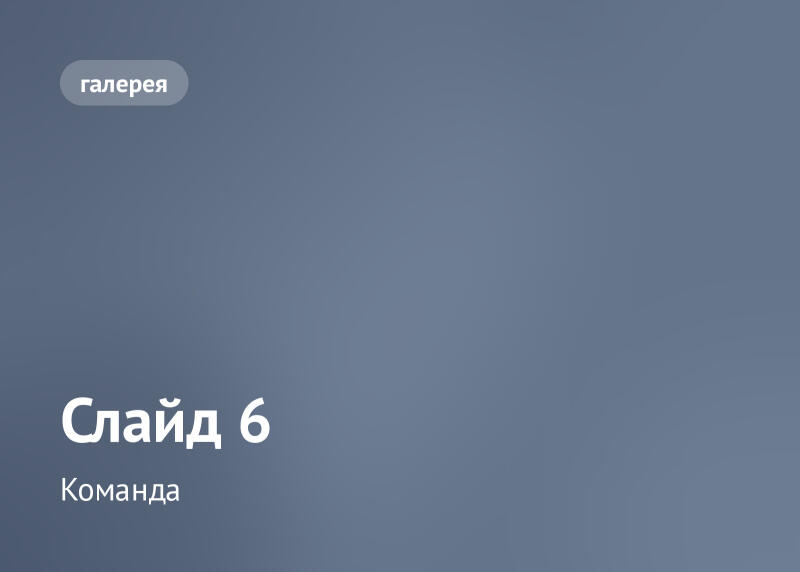 Серо-синий фон с кнопкой 'галерея' в левом верхнем углу и белым текстом 'Слайд 6' и 'Команда' в левом нижнем углу.