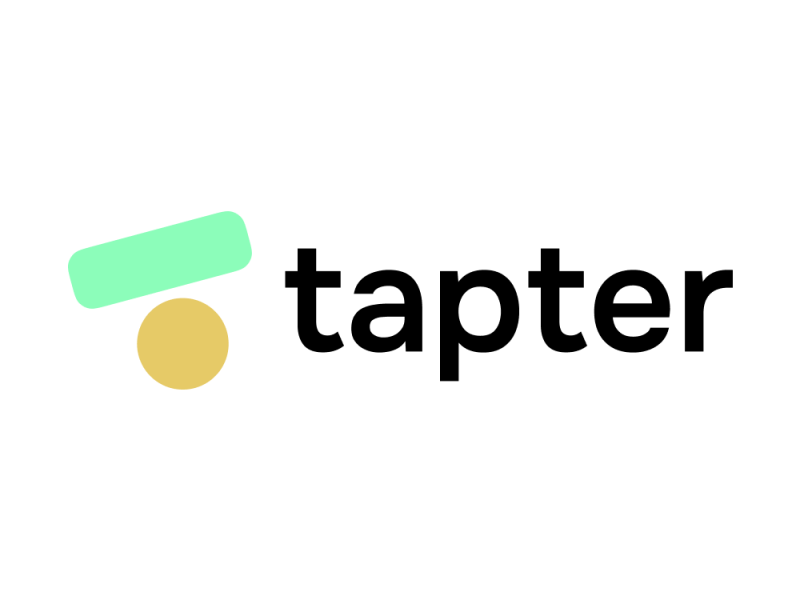 The image features the "tapter" logo, which includes a mint green rectangle and a gold circle to the left of the word "tapter" written in black font.
