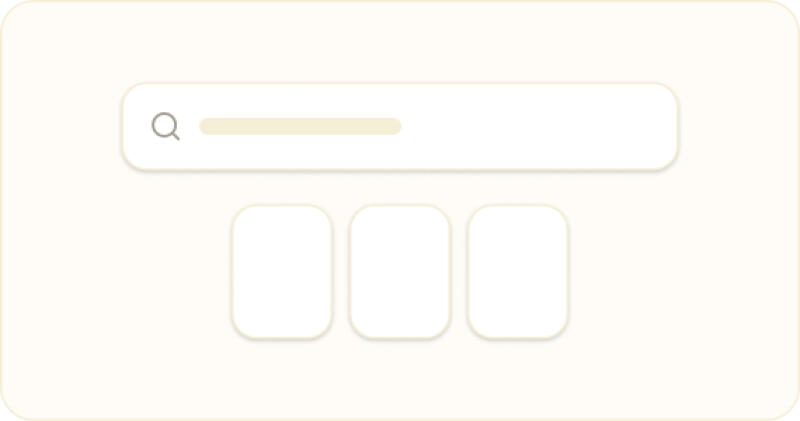 The image shows a search bar with a magnifying glass icon and a placeholder, followed by three rounded rectangle boxes.