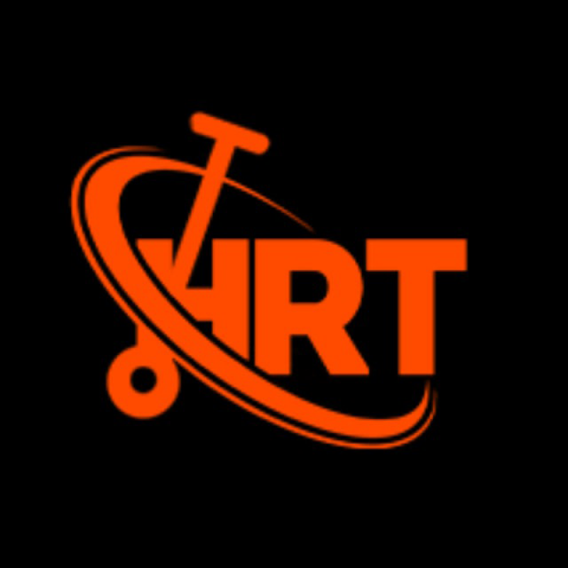 На черном фоне оранжевый рисунок в виде силуэта самоката с буквами 'HRT'.