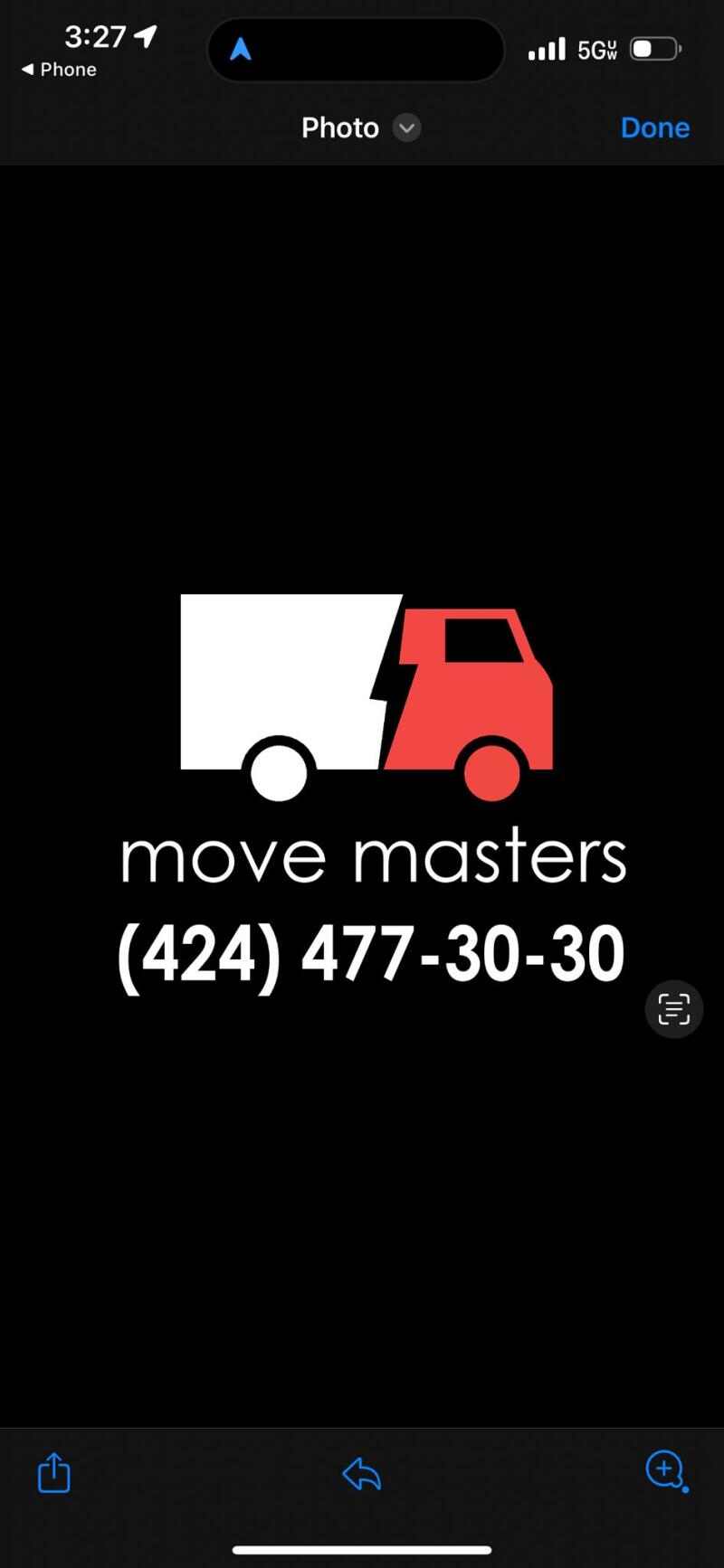 The image features the 'move masters' logo with a stylized moving truck split into white and red halves, along with the phone number (424) 477-30-30, all set against a black background.