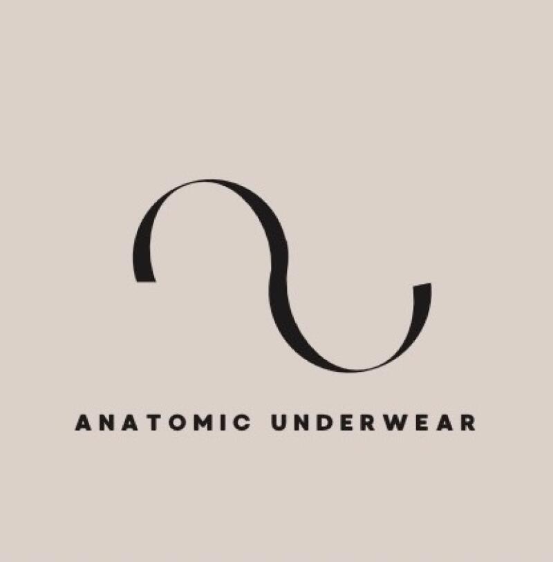 The image features a logo with a stylized, curved line design resembling a wave or sine curve, positioned above the text "ANATOMIC UNDERWEAR" in all caps.