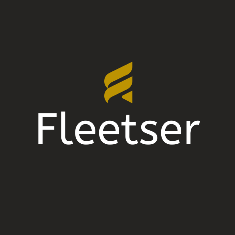 The image features the word "Fleetser" in white text, positioned beneath a gold-colored emblem on a dark background.