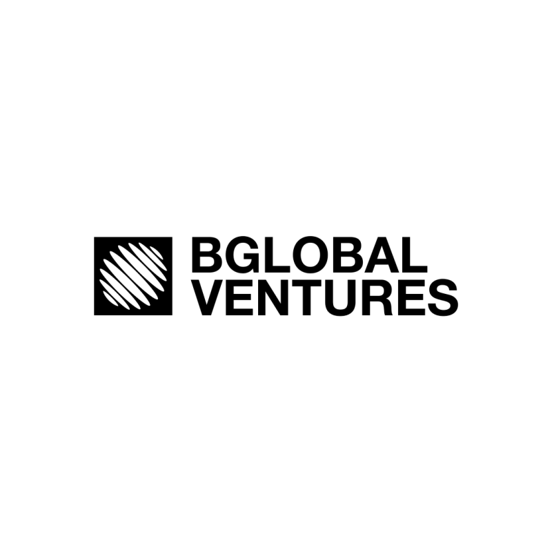 The image features a black and white logo for 'BGLOBAL VENTURES,' with a square graphic containing diagonal white lines on the left.