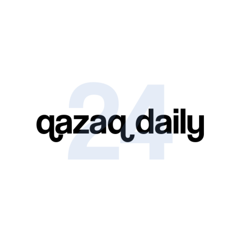 The image features the text "qazaq daily" in bold, black font, with a large, faded blue number "24" in the background.