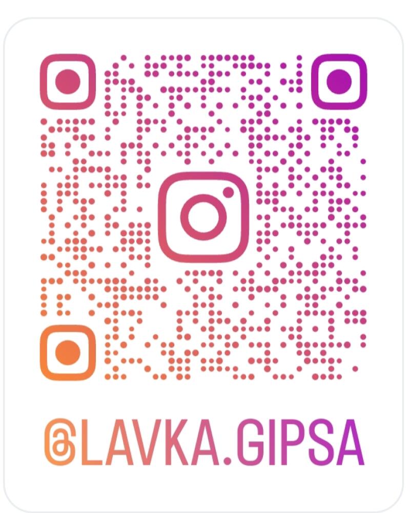 The image features a QR code with a gradient color scheme from orange to purple and the Instagram logo in the center, followed by the text "@LAVKA.GIPSA" in a matching gradient.