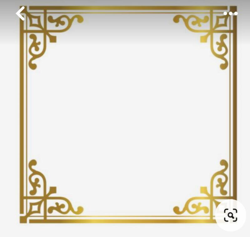 A square frame with golden borders and decorative corner elements.