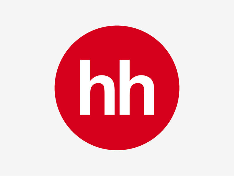 The image features a red circle with the white lowercase letters 'hh' inside it, set against a white background.