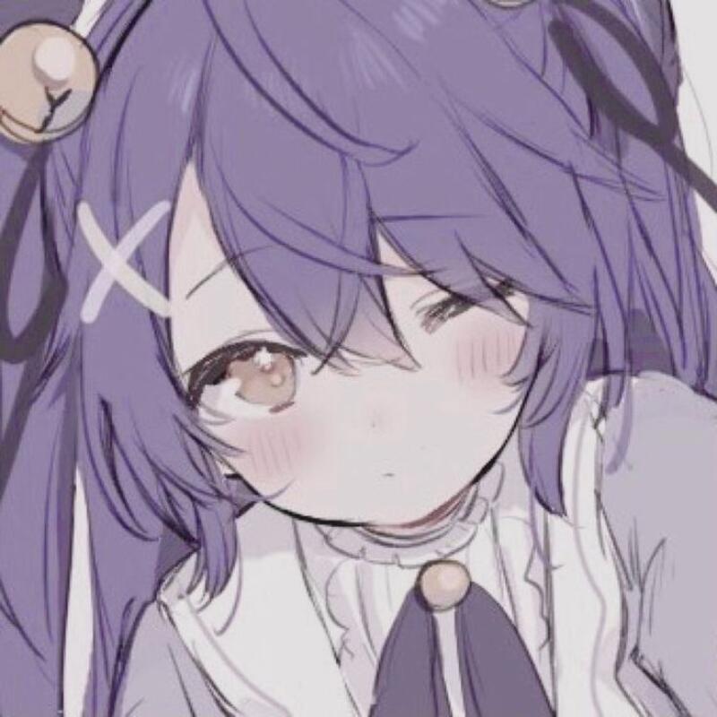 An anime-style girl with purple hair and brown eyes is winking.