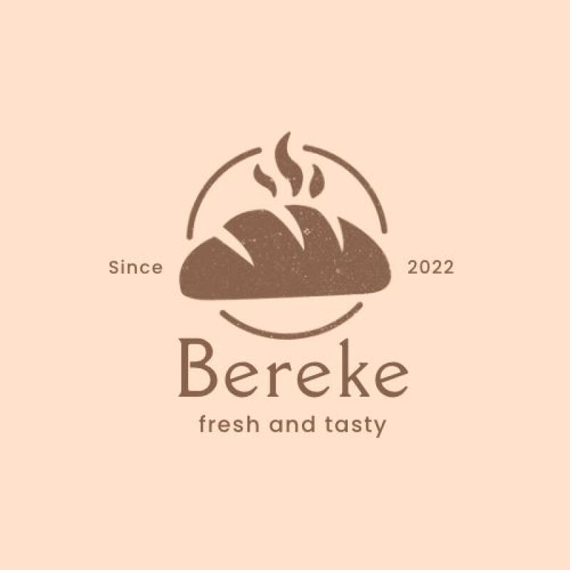 The image features a logo design for a bakery or food-related business, with the name "Bereke" prominently displayed above the tagline "fresh and tasty". Above the name is an emblem of a loaf of bread encircled with the word "Since" on the left and "2022" on the right.