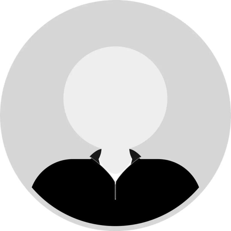 An anonymous person icon features a grey circle outline, a white faceless head, and a black collared shirt with a zipper.