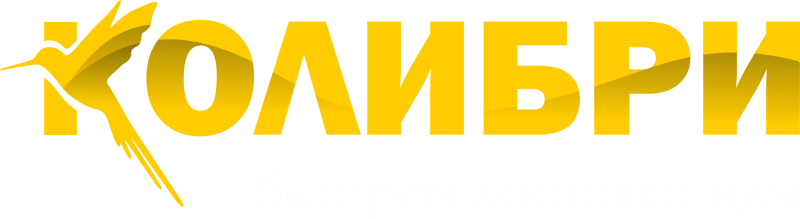 The image features the word "Колибри" in yellow, stylized with a hummingbird graphic incorporated into the first letter. Below this, the text "быстрая доставка еды" is written in a smaller font.