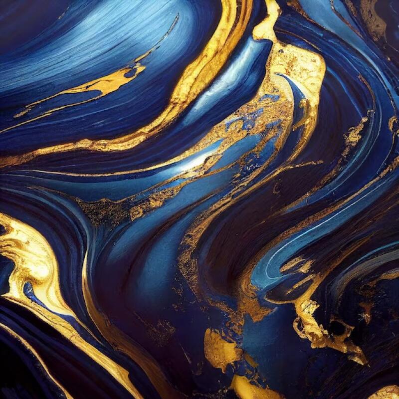 An abstract background features swirling patterns of blue and gold.
