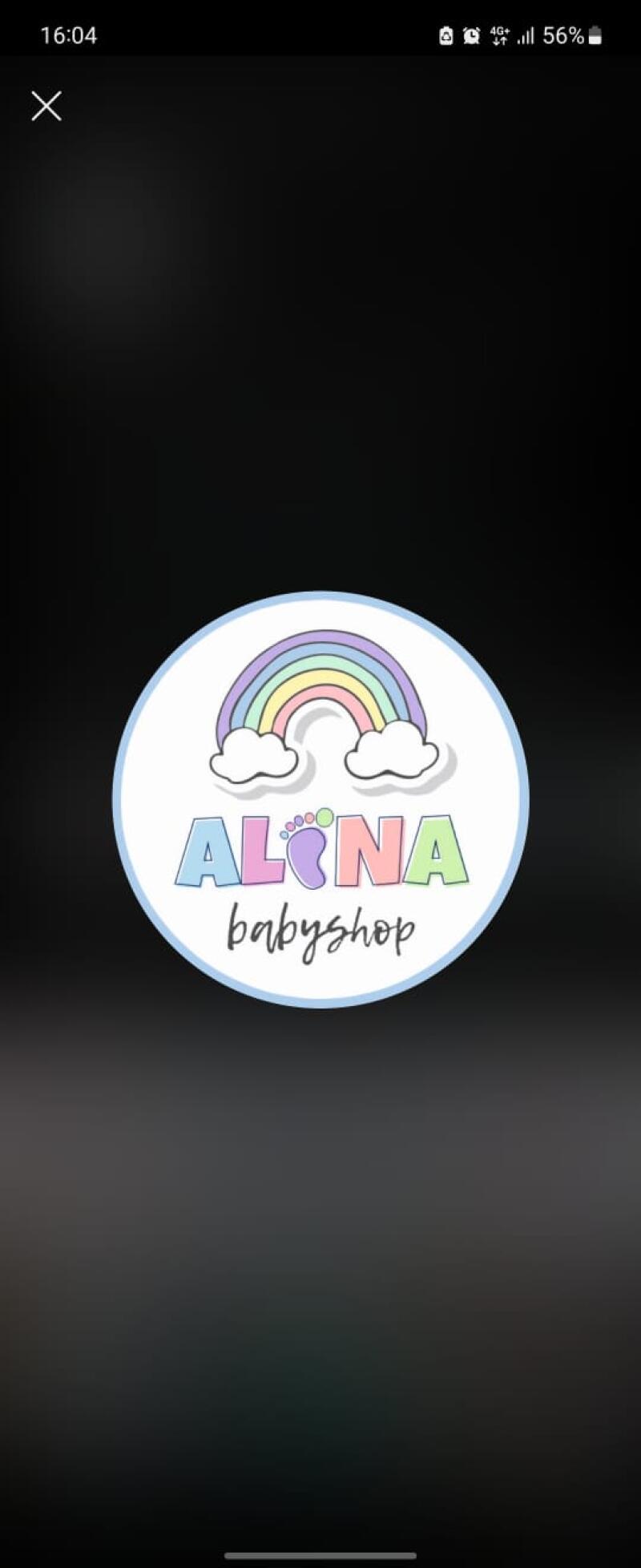 A circular logo displays a rainbow with two clouds above the text "ALONA babyshop."