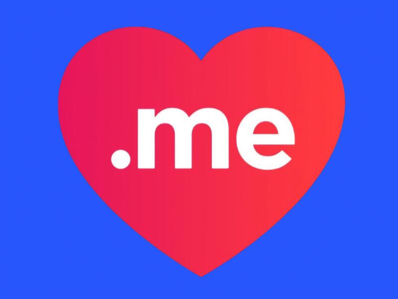 A red heart gradient with the text ".me" in white against a blue background.