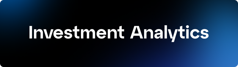 The image shows the text "Investment Analytics" in white, set against a gradient background that transitions from black to blue.