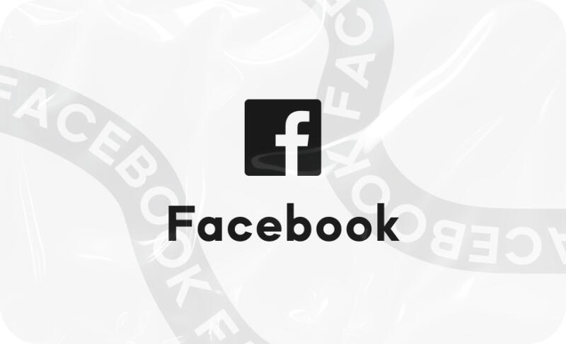 The image features the Facebook logo with a black square containing a white 'f' and the word 'Facebook' in bold black letters below it, against a light gray background with blurred, large 'FACEBOOK' text elements.