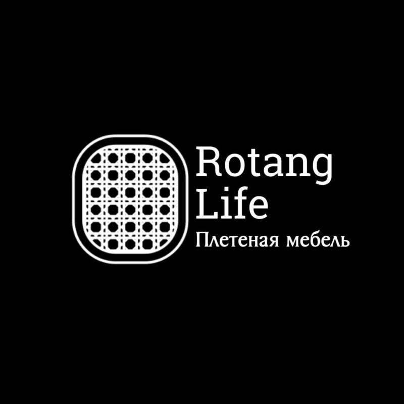 The image features a logo for "Rotang Life" with a woven pattern graphic and the phrase "Плетеная мебель" (Wicker furniture) beneath the company name.