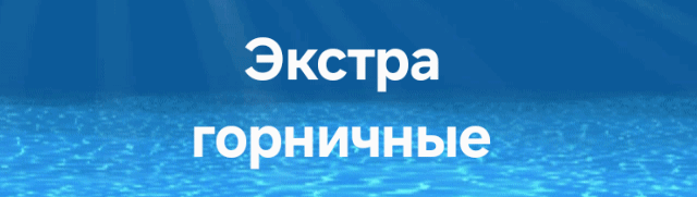 The image shows the text "Экстра горничные" in white against a blue background resembling water.