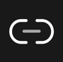 На изображении белый значок ссылки на темном фоне, с серой линией, соединяющей две половины ссылки.