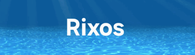 The image shows the word "Rixos" in white letters against a background of blue water with light rays coming from the surface.