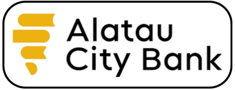 The image shows the logo for Alatau City Bank, which includes a yellow abstract design on the left and the bank's name in black text on the right, all within a rounded rectangular frame.