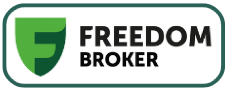The image shows the logo for Freedom Broker, which features a stylized green shield incorporating the letter F. The words "FREEDOM BROKER" are displayed in black, with "FREEDOM" above "BROKER."