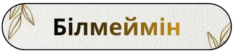 Округленный прямоугольник с текстом «Білмеймін» на казахском языке, что переводится как «Я не знаю», с узорами листьев по углам.