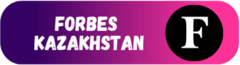 A logo or banner with the text "FORBES KAZAKHSTAN" in white, next to a black circle containing a white "F", all set against a gradient background transitioning from purple to pink.