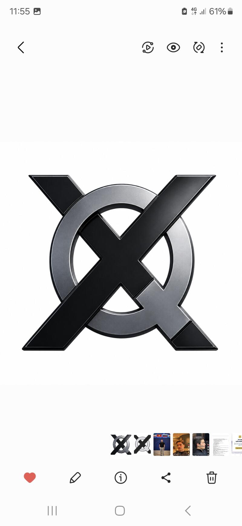 A stylized metallic dark grey 'X' intersects with a metallic light grey circle, set against a white background.