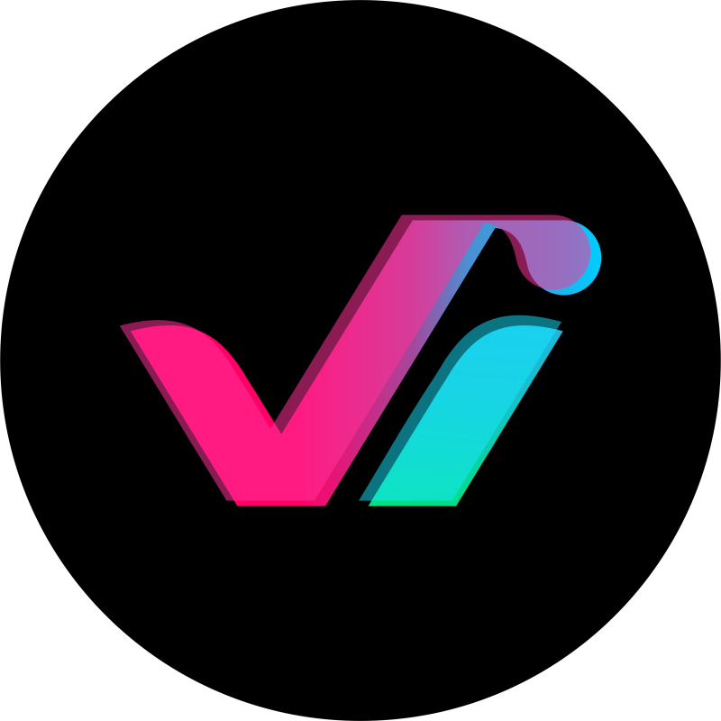 The image features a stylized, overlapping "VI" logo in vibrant gradient colors against a black background.