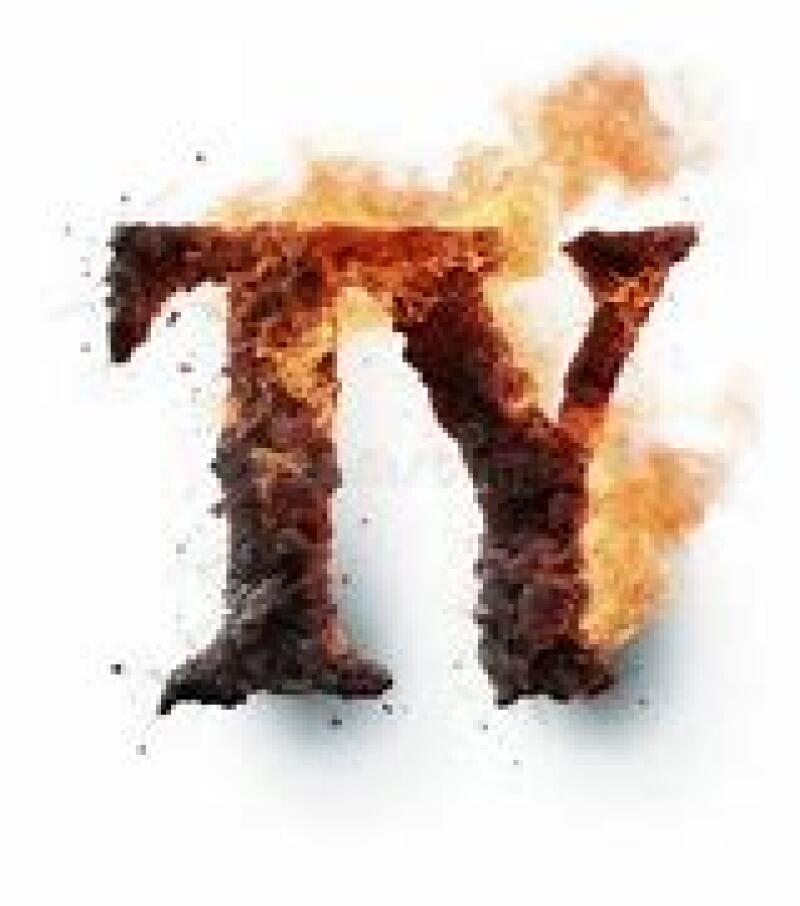 The letters 'TY' are depicted in a stylized manner, appearing as if they are formed from scorched or burning material with flames and smoke emanating from them.