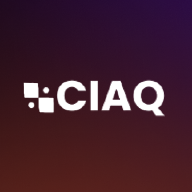 The image features the text "CIAQ" in white, accompanied by a small graphic to its left, set against a gradient background of dark purple to brown.