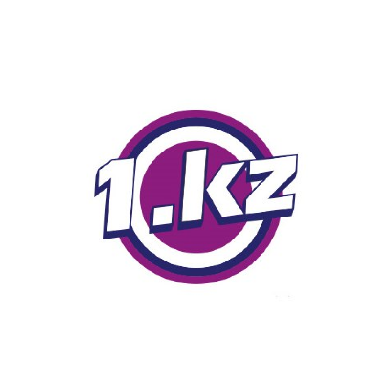 The logo features "1.kz" in white with a black outline, set against a purple circle with a navy blue border.