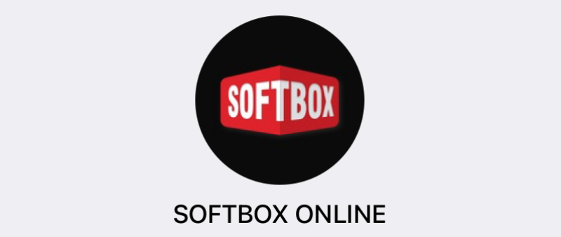 The image features the 'SOFTBOX' logo, where 'SOFTBOX' is written in white on a red box, set against a black circular background, and the text 'SOFTBOX ONLINE' is written below the logo.