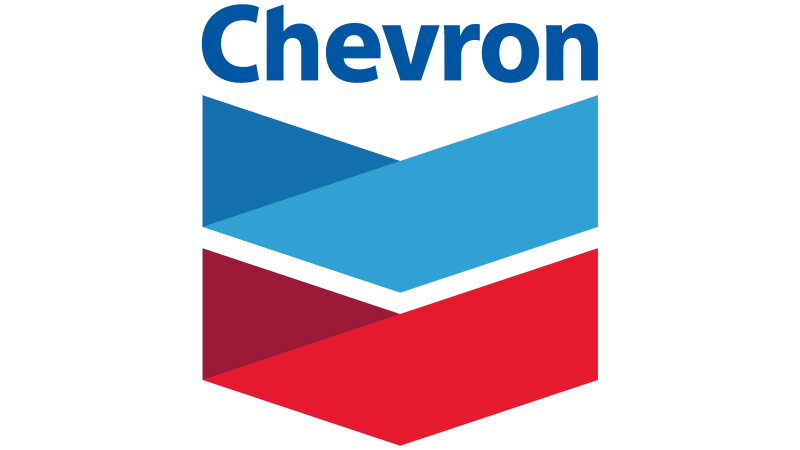 The image displays the Chevron logo, featuring the word "Chevron" in blue above a stylized chevron symbol composed of blue and red angular shapes.