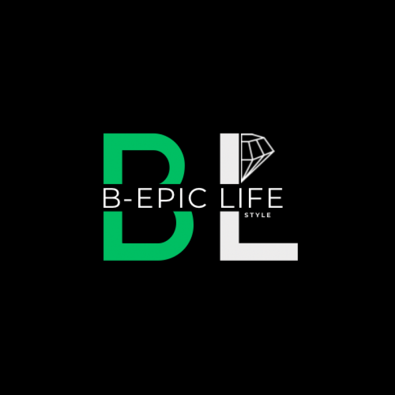 The image shows the logo "B-EPIC LIFE STYLE" with the letters "B" in green and "L" in white, with a diamond shape above the "L" and the words "EPIC LIFE STYLE" in smaller font between the letters.