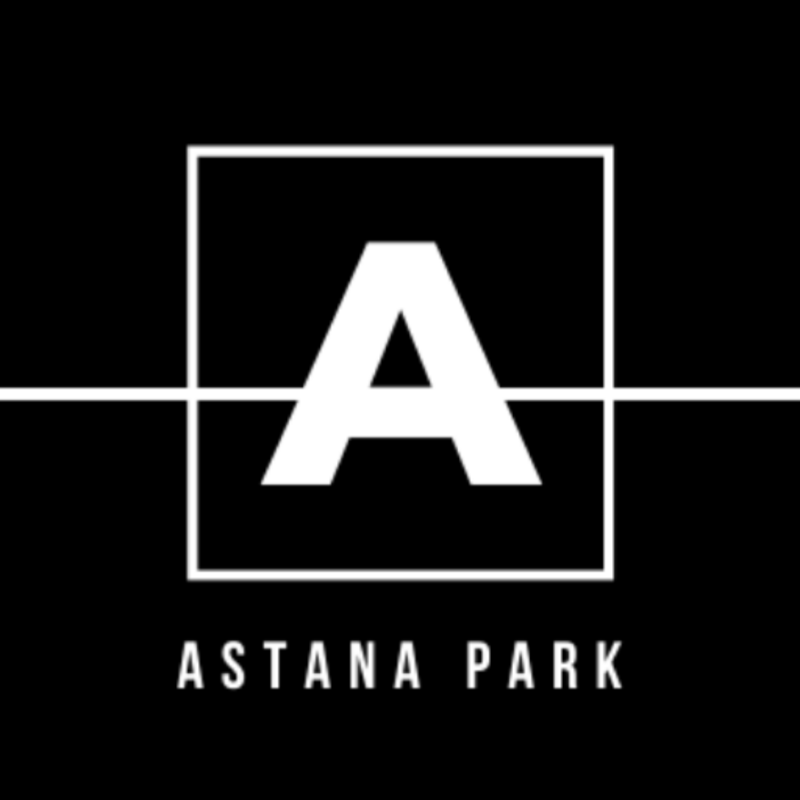 The logo for Astana Park features a large white letter A inside a white square, bisected by a horizontal white line. The text "ASTANA PARK" appears below the square.