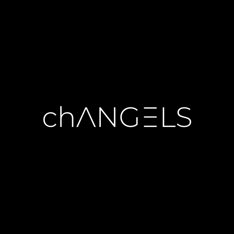 The image is a black background with the word "CHANGELS" in white, where the "A" is replaced with a triangle and the "S" is replaced with three horizontal lines.