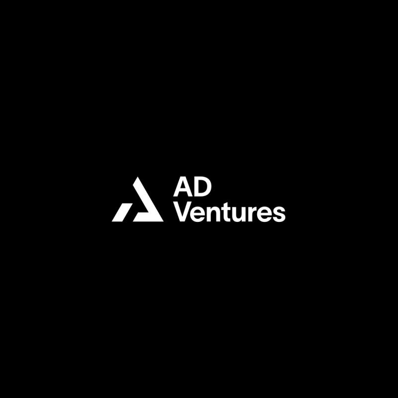 The image features a white logo against a black background, with the text 'AD Ventures' accompanied by a stylized triangle.