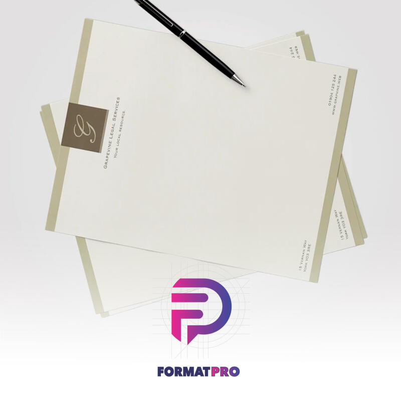 The image shows stationery with the logo of Grapevine Legal Services and contact information, with a black pen lying across the top sheet.