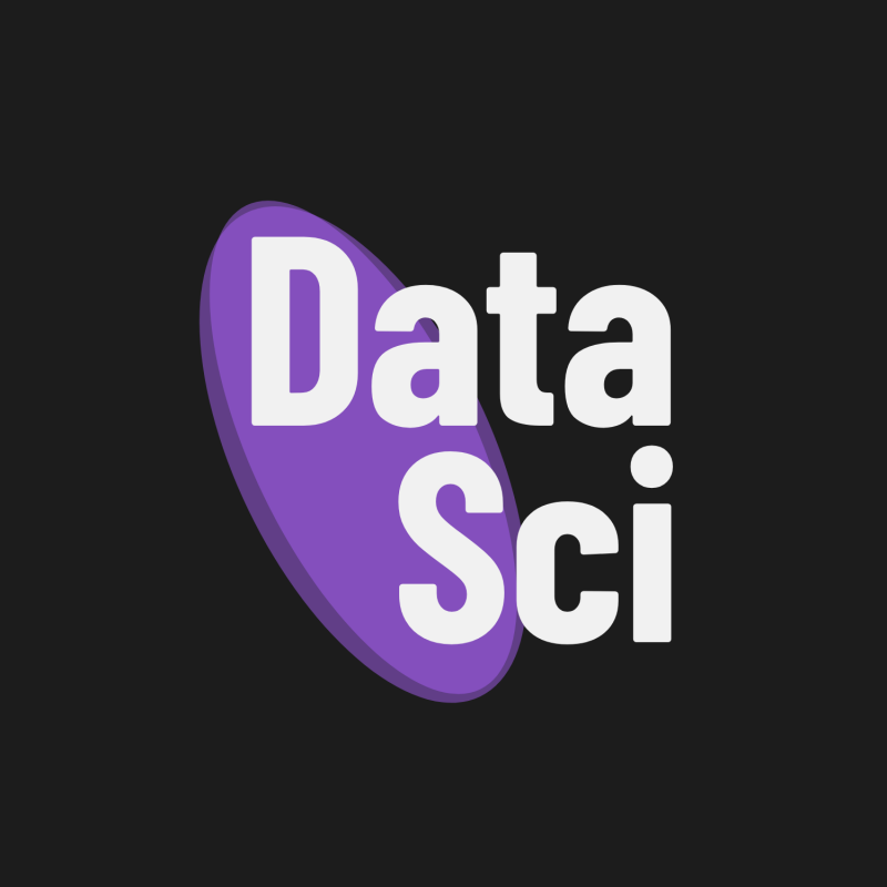 The image displays the text "Data Sci" in white, set against a purple oval shape with a darker purple outline, all on a black background.
