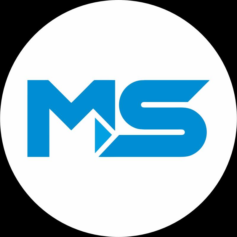 The image features a blue "MS" logo inside a white circle set against a black background.