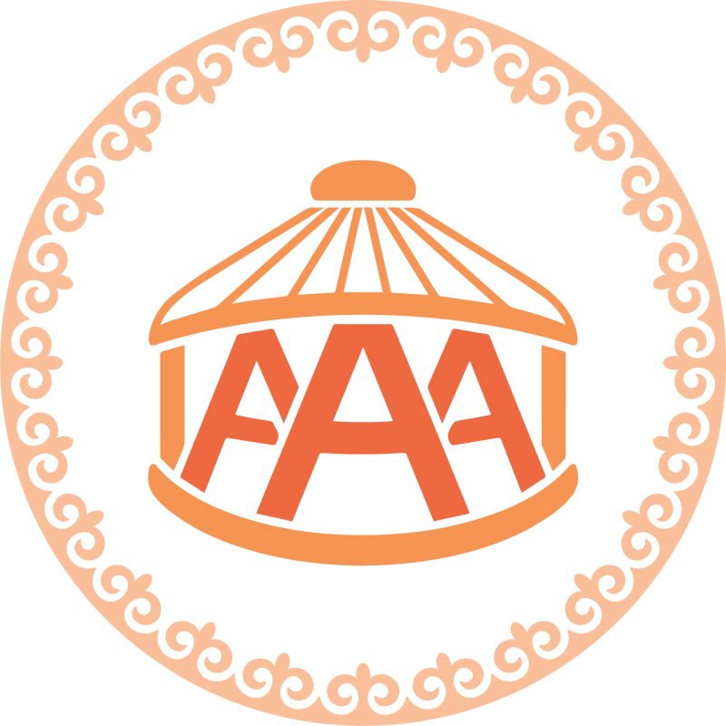 The image features an orange yurt design with the letters "AAA" inside, surrounded by a circular ornamental border.