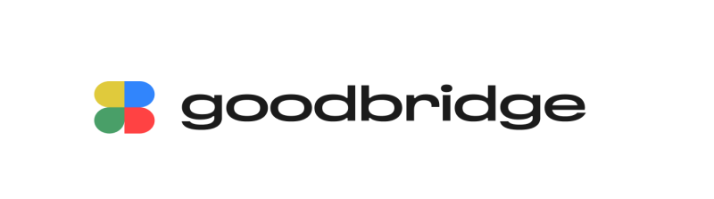 The image features the 'goodbridge' logo, with the name in black, sans-serif font to the right of a four-petal graphic in yellow, blue, green, and red.