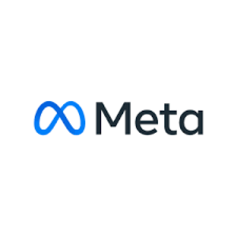 The image shows the Meta logo with a blue infinity symbol to the left of the word "Meta" in black text.
