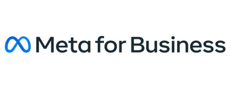 The image displays the 'Meta for Business' logo, featuring a blue infinity symbol to the left of the text 'Meta for Business'.