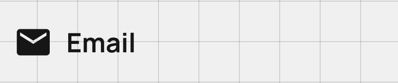 The image shows a black envelope icon next to the word "Email" on a light gray background with a subtle grid pattern.