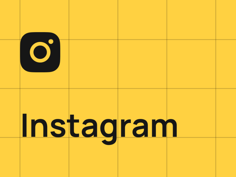 The image features the Instagram logo and the text "Instagram" in black against a yellow grid background.